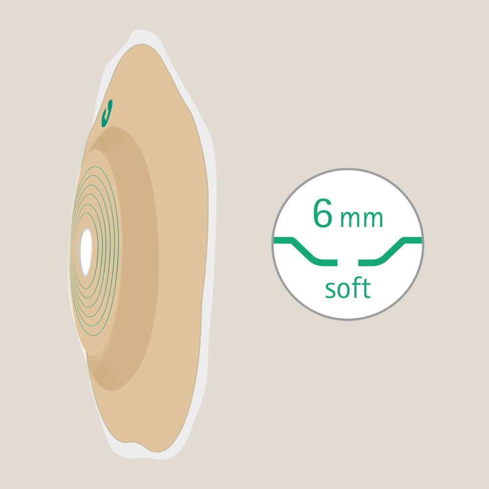 Kupera pehmeä Flexima® Active O' convex -pohjalevy, jonka syvyys on 6 mm.